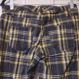 Navy and Yellow Plaid Zip up Pants with Pockets.